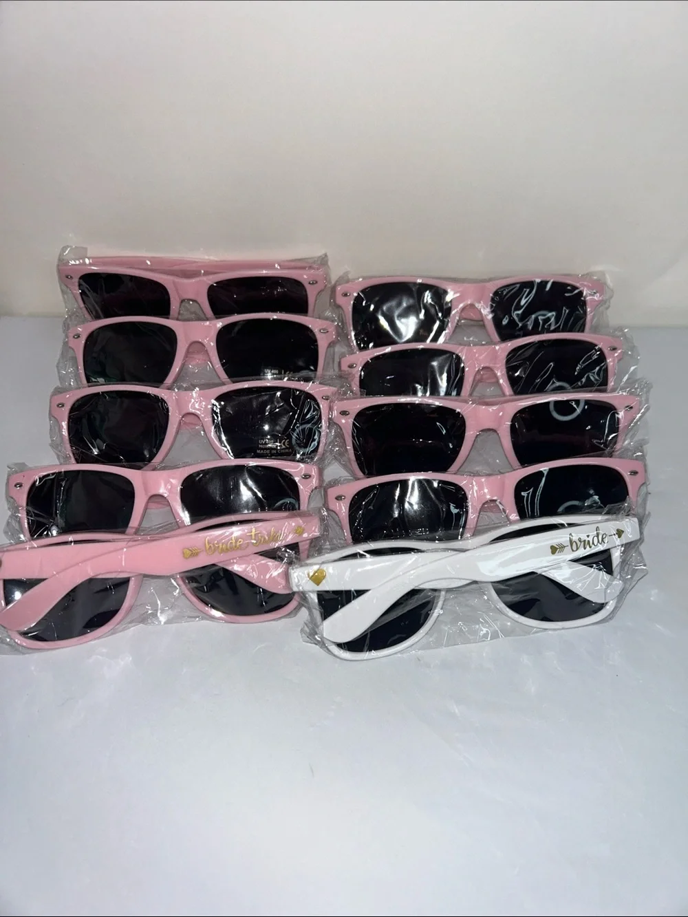 Bride and 9 Bride Squad- Classic Wayfarer Sunglasses - Pink and White